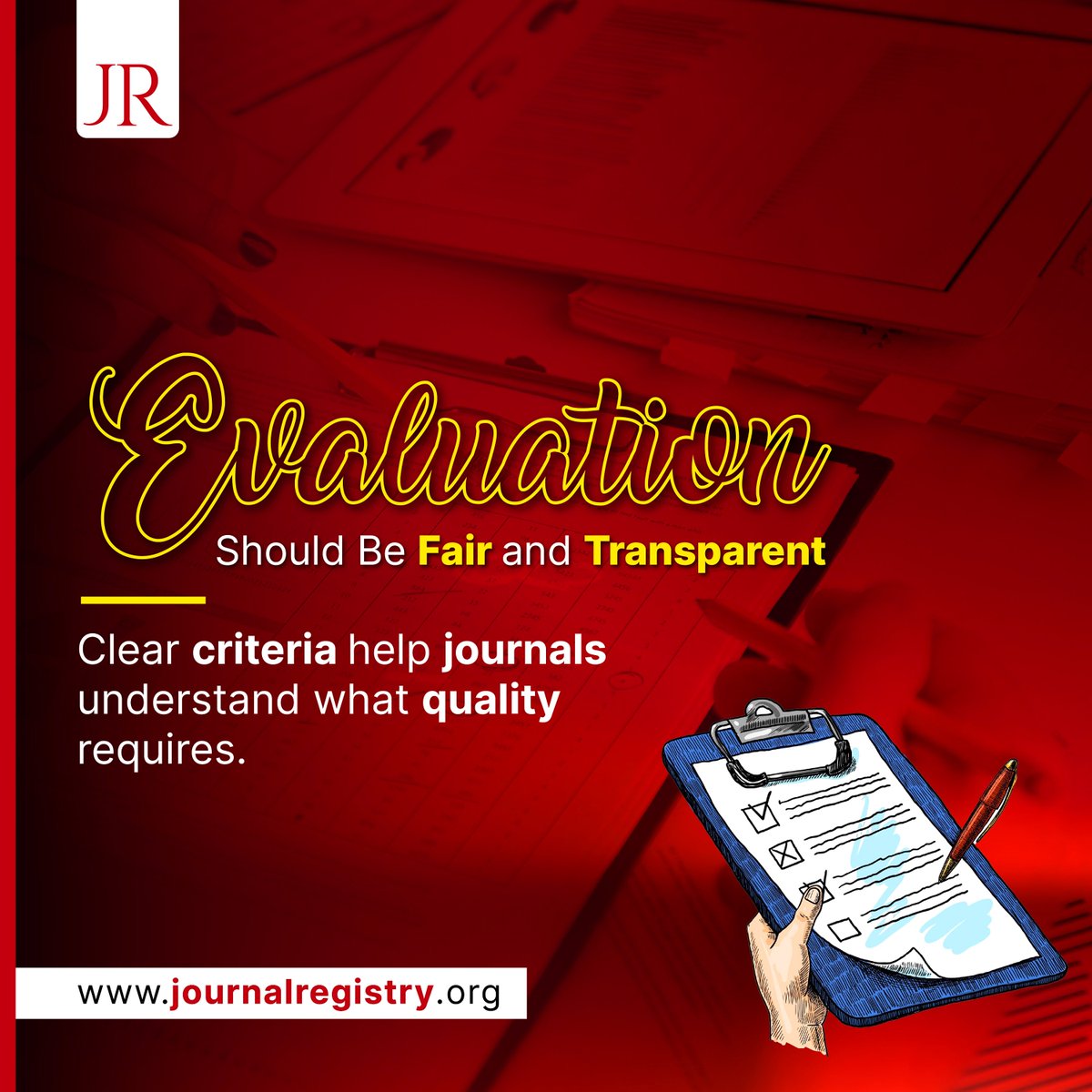 jourreg's tweet photo. Evaluation Should Be Fair and Transparent.

Journal Registry promotes awareness of credible, transparent, and ethically governed scholarly publishing.

https://t.co/AQL0RUQ7a3

#JournalRegistry #JournalEvaluation #JournalQuality #ResearchIntegrity #ScholarlyPublishing https://t.co/zeZcKh4zwP