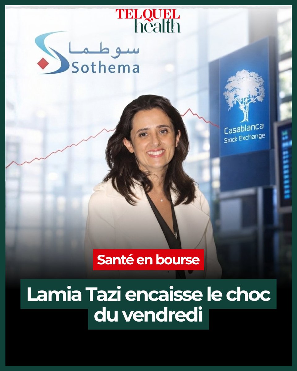 TelQuelHealth's tweet photo. La PDG de Sothema voit son titre en Bourse céder six points en deux séances, sur des volumes qui donnent cette fois du crédit à la baisse.

🔗https://t.co/CGNFARpES9 https://t.co/c6MbXZ4shP