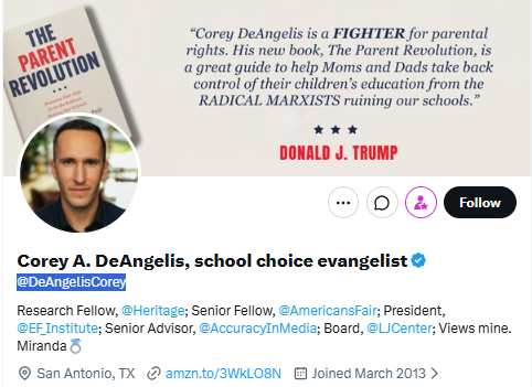 MAGAts_Exposed's tweet photo. Appearing in gay porn has made this MAGAt an expert in protecting children from “transgender ideology.” Or so he says.

Meet MAGAt Corey DeAngelis @DeAngelisCorey, the right-wing "school choice evangelist" who coined the phrase "fund students, not systems"? It turns out he used to fund his own system under a completely different brand. Before landing his current gig as a Research Fellow at The Heritage Foundation, DeAngelis spent his college years around 2014 building a very public resume in gay adult entertainment under the pseudonym "Seth Rose."

While he was busy crusading against "radicals ruining our schools" in his best-selling books, adult networks like GayHoopla and BoyfriendTV were hosting a different side of his portfolio, featuring him in timeless classics like "Jerk-Off Race" and "Super Star Cumpilation!" According to his vintage performer stats, the 5'11", 170-pound conservative darling was heavily marketed to fans as a "hot otter jock" with a medium sized schlong.

When the internet inevitably caught up with him in September 2024, his former employer, the American Federation for Children, swiftly put him on leave before he permanently parted ways with the group. DeAngelis later released a statement chalking up the decade-old videos to an "embarrassing mistake" from his youth that he has grown from. He's since moved on to traditional family values, marrying his wife, Miranda, in 2023—who he assures everyone was fully aware of his "Seth Rose" era before they tied the knot. Talk about a pivot.