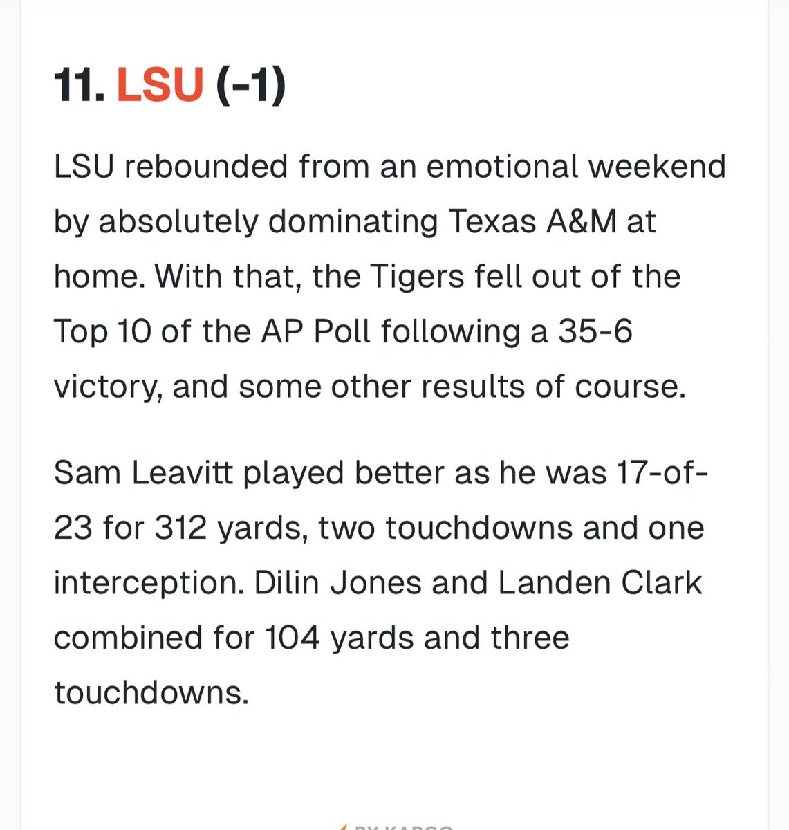 RebelPharmD's tweet photo. @LSUReport And you drop a spot with a worthless win 🤣👍 https://t.co/Z49OK6fsLz