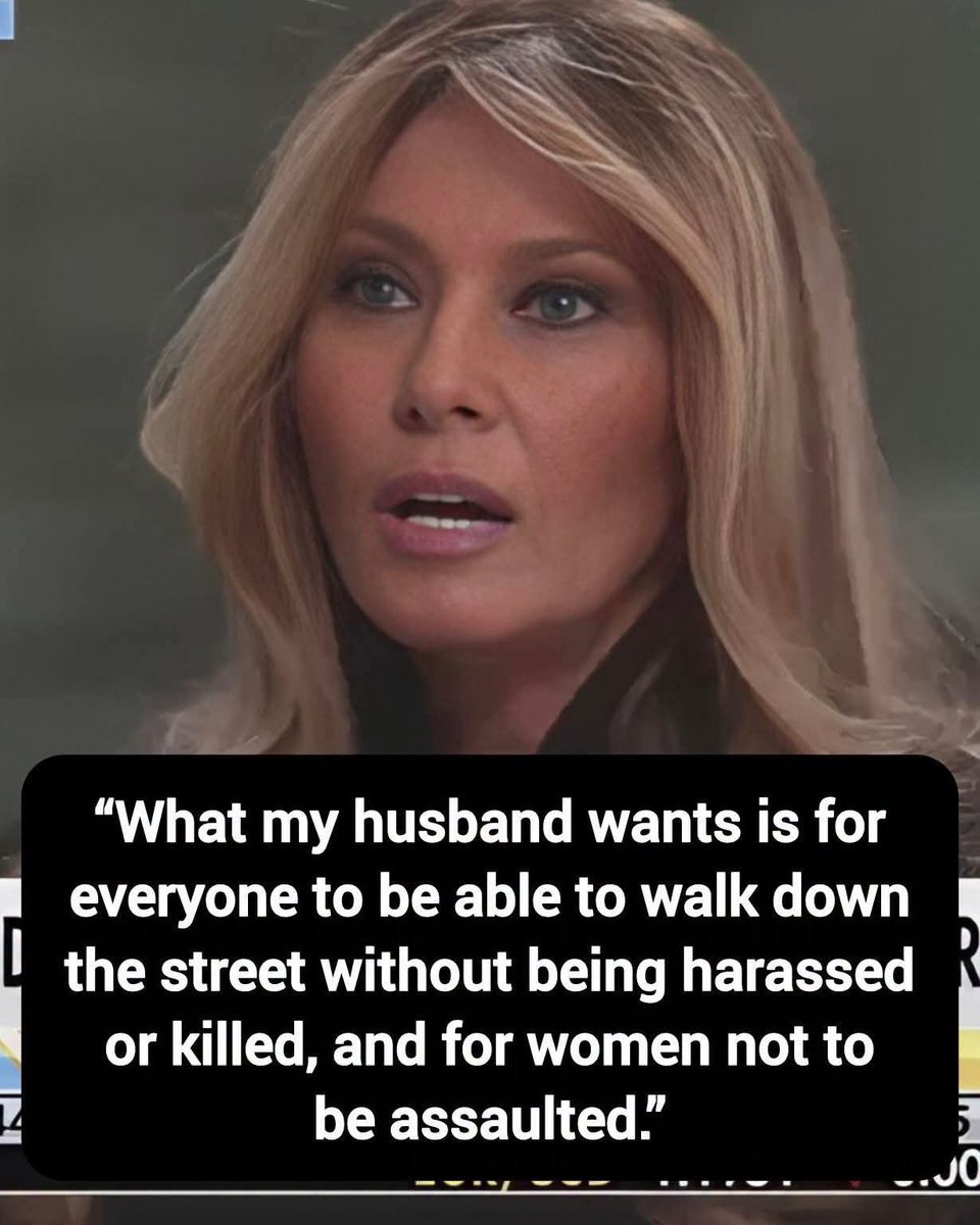 JFK_Jr_PR's tweet photo. Melania Trump: What my husband wants is for everyone to be able to walk down the street without being harassed or killed, and for women not to be assaulted.

Thoughts? https://t.co/mZz3bN8Ydk