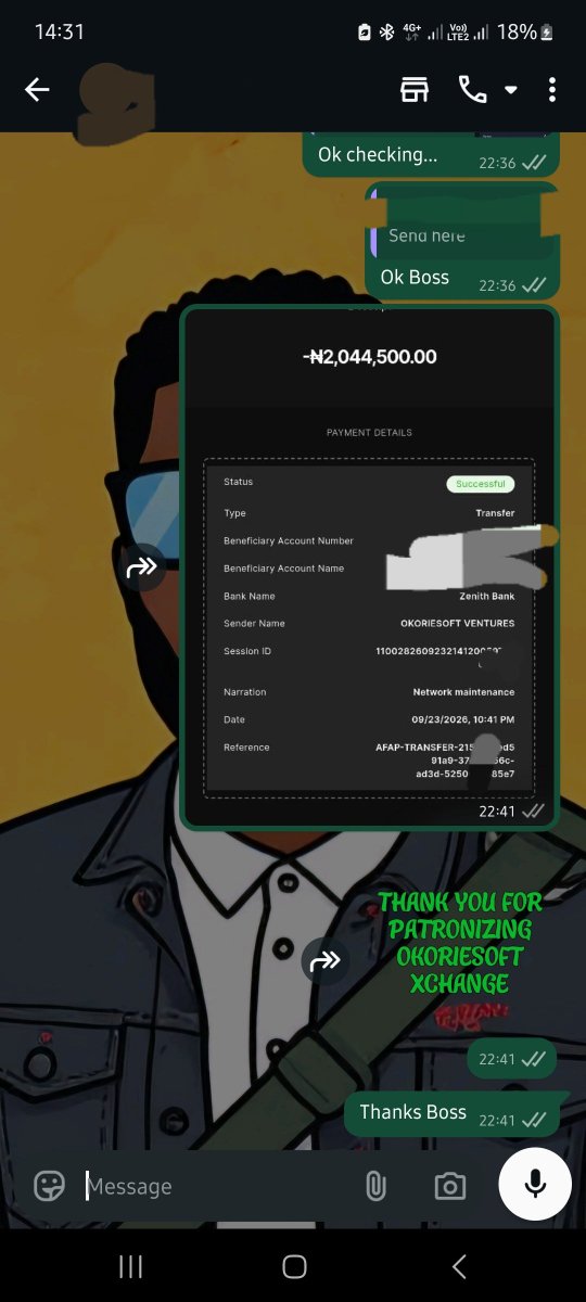 Okoriesoft's tweet photo. Some top crypto deals I did last week. 💰

We have done over 100 million Naira in transaction volumes this month alone. 💶💸

I am always active for all ur crypto deals hit me up on WhatsApp. 08165598828. 🥂 https://t.co/YSNWJeVV66