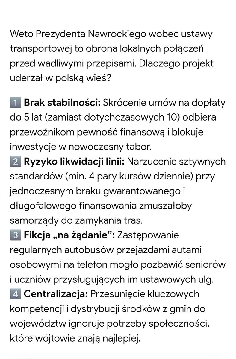 Pelegrinus38375's tweet photo. @adamSzlapka Weto Prezydenta Nawrockiego wobec ustawy transportowej to obrona lokalnych połączeń przed wadliwymi przepisami. https://t.co/ZYliVDexJz