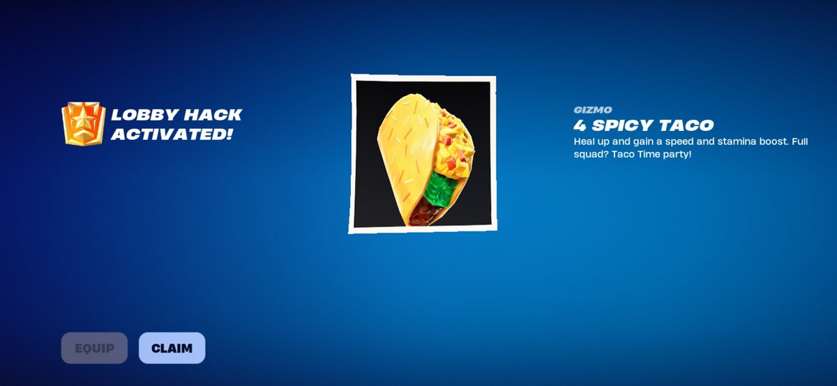 FN_Assist's tweet photo. NEW FORTNITE LOBBY HACK CODE:

BONERATTLER

Reward: 4x Spicy Tacos Gizmo

(via @comrad3s) https://t.co/jvy1uYkx74