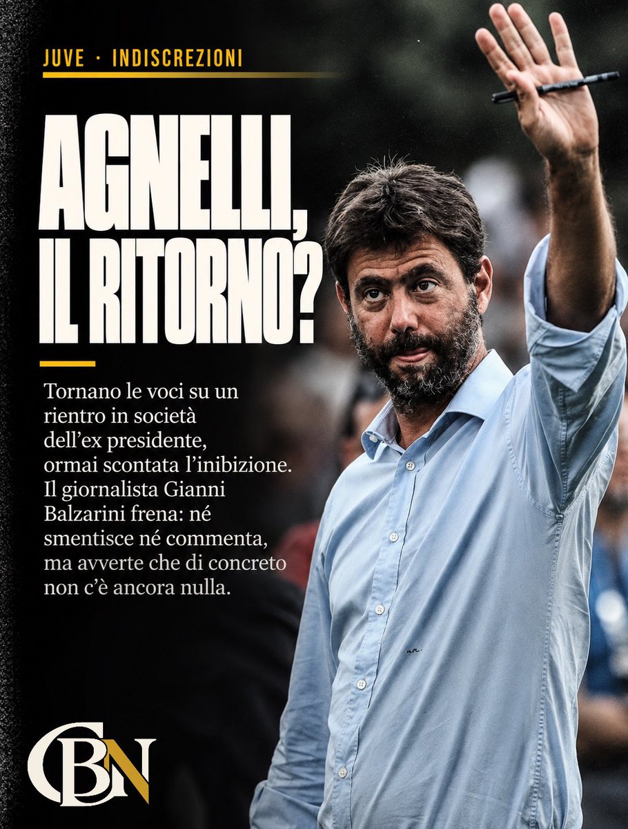 CodBianconero's tweet photo. Un ritorno che il tifo sogna, ma che resta ancora tutto da scrivere.

Nelle ultime settimane si rincorrono le voci su un possibile rientro in società di @andagn , ormai scontata l'inibizione legata al caso plusvalenze. Il giornalista Gianni Balzarini, vicino alle vicende bianconere, sceglie la strada della prudenza: non smentisce e non commenta, ricorda il peso enorme di quel cognome a Torino, ma ribadisce che di concreto, al momento, non c'è nulla.

Quanto conta un nome nella storia di un club? Tantissimo, eppure tra il peso di un cognome e un ritorno reale la distanza resta tutta da colmare.

Fonte: @GianniBalzarini (YouTube)

👑

#Juventus #Agnelli #Balzarini #SerieA