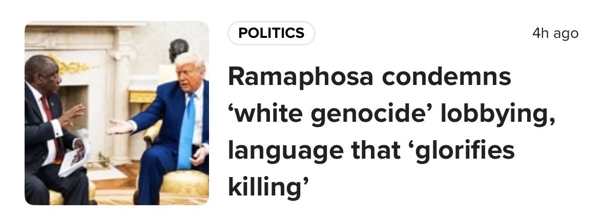 JacoKleynhans's tweet photo. A simple question for Ramaphosa and his propagandists is: Where and when did whom speak of white genocide? While failing completely, he is now using a straw man to try to garner support. There is no ‘white genocide lobby’. Never was! Dishonest and unacceptable from Ramaphosa. https://t.co/X8nW6o9yUQ