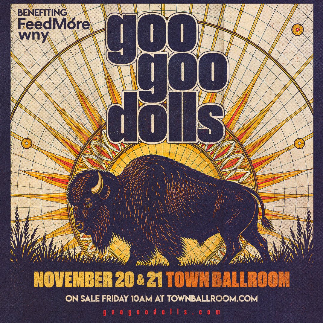googoodolls's tweet photo. We’re excited to return to @townballroom for two hometown benefit concerts on November 20 &amp; 21, benefiting our friends at @feedmorewny !!! Tickets go on sale Friday, October 2nd at 10 am. https://t.co/PdlbFjAuiP