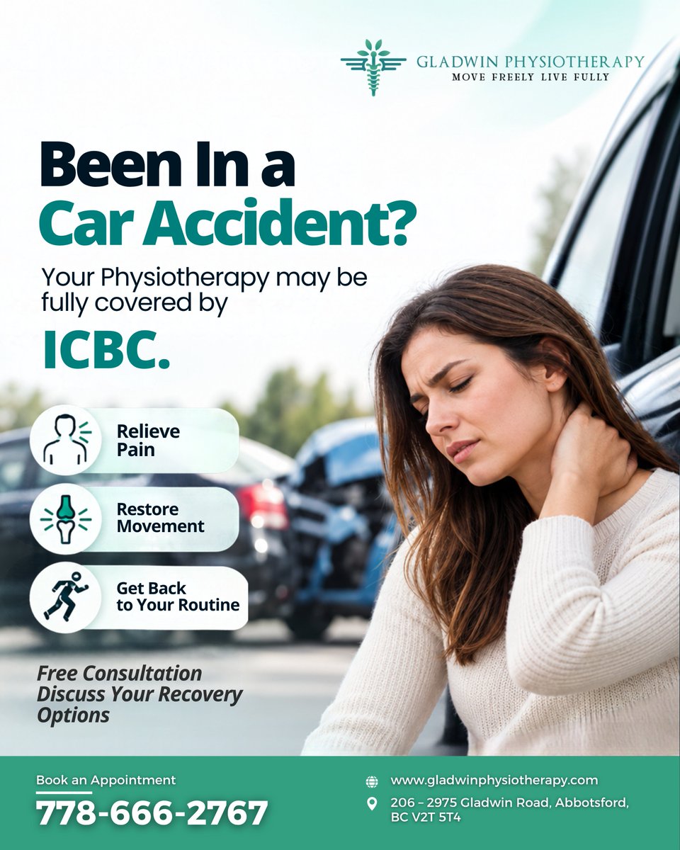 mobility_physio's tweet photo. Been In A Car Accident? Physiotherapy May Help With Stiffness, Reduced Mobility, And Recovery. Learn More About ICBC Physiotherapy Care In Abbotsford.

https://t.co/3RsOXwcUH2

#Physiotherapy #PhysiotherapyAbbotsford #AbbotsfordBC #ICBC #ICBCPhysiotherapy #CarAccidentRecovery https://t.co/cfNmCBlzJW