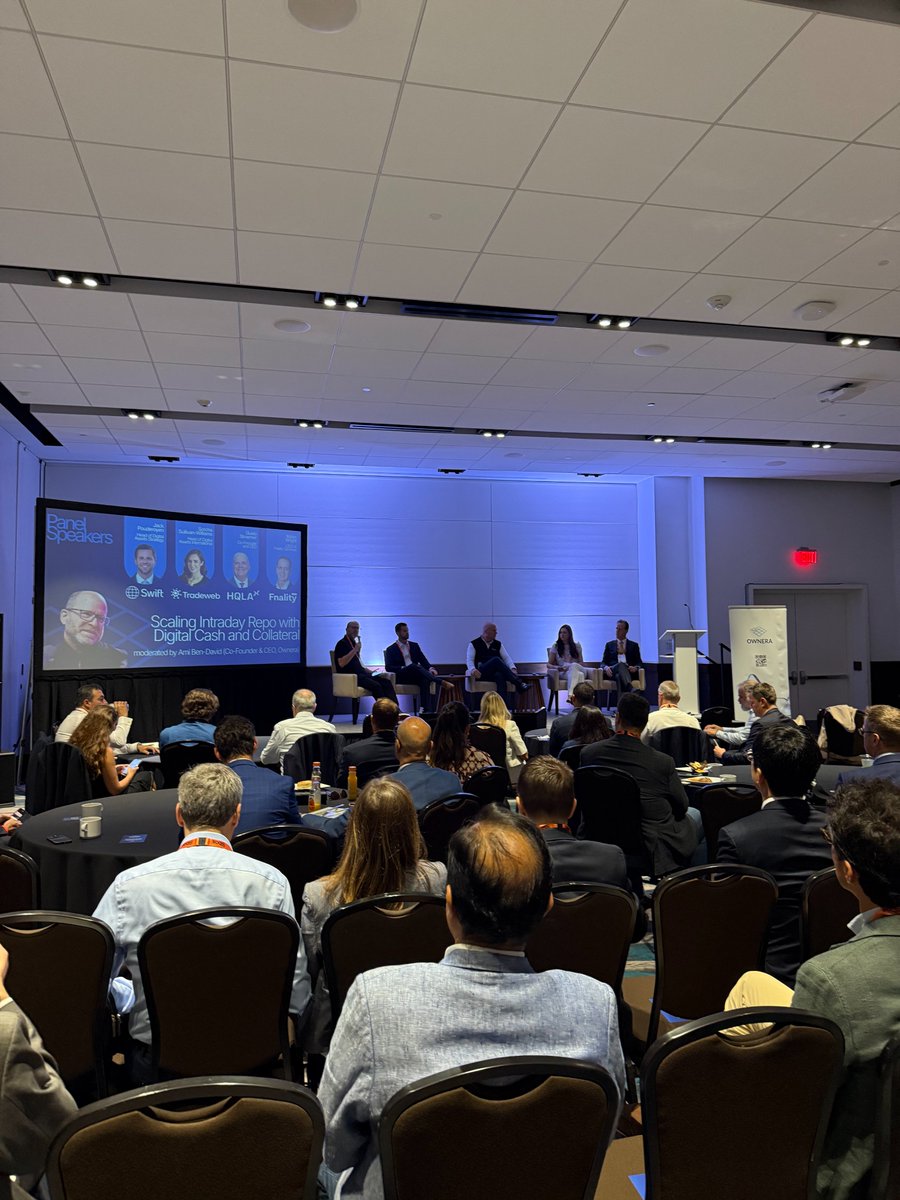 OwneraIO's tweet photo. This morning at @Sibos, Ownera was proud to bring together industry leaders to discuss the future of multi-chain repo and collateral and how a Swift-based cash leg can facilitate that transition.

@amibendavid and @NBenson8221  moderated panels focusing on the technologies that enable intraday repo to scale seamlessly, from digital cash and collateral to fiat rails.

Ami Ben-David also led a conversation about how digital infrastructure and legacy systems will integrate to deploy tokenized trading across blockchains, markets, ledgers and stablecoins.

A huge thank you to @swiftcommunity, @The_DTCC, @KaikoData, HQLAx, @zodia_solutions, @Bloomberg, @StanChart, U.S. Bank, @fnality, @Tradeweb and Taurus for all sharing your expertise.

If you’re at Sibos and would like to meet in person, feel free to send us a message at contact@ownera.io