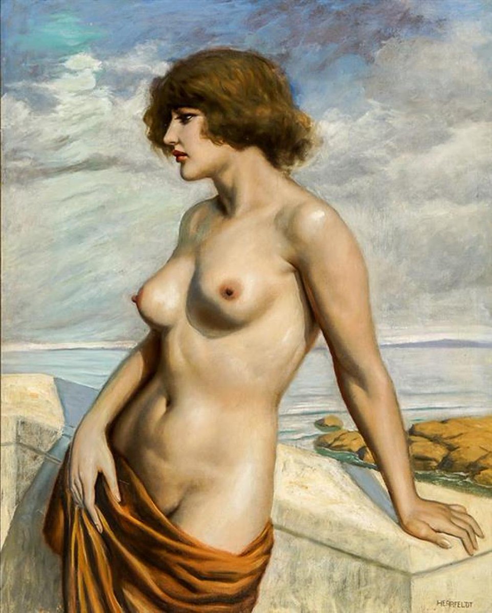 OInscendence's tweet photo. "Nude Woman Resting Before an Ocean", Marcel René von Herrfeldt (1889 – 1965), German https://t.co/JgCAHVOpuw