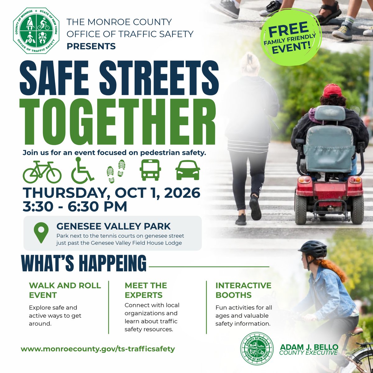 MCSTOPDWIandTS's tweet photo. Join us this Thursday for Safe Streets Together! 🚶🏽‍♀️🚲🦽

Stop by Genesee Valley Park from 3:30–6:30 PM for a free, family-friendly afternoon of activities, local safety resources, and a chance to connect with t https://t.co/BgNMJkpEZV