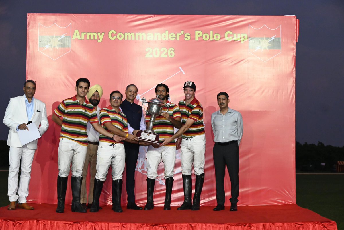 SWComd_IA's tweet photo. Raw power. Flawless strategy. Unmatched speed.
Seven top-tier teams clashed on the turf as #61Cavalry organized the prestigious #ArmyCdr’sPoloCup under the aegis of #SaptaShaktiCommand in Jaipur (21–27 Sep 2026).
In an intense, high-adrenaline final, the Jaipur Polo Team delivered a masterclass performance, defeating Team V Polo 11–5 to claim the championship trophy! 🏆
Lt Gen Mohit Malhotra, #ArmyCommander, #SaptaShaktiCommand, presented the coveted trophy to the champions.
#IndianArmy
#Polo
#Equestrian
#JaipurEvents
#Sportsmanship
@adgpi
@HQ_IDS_India