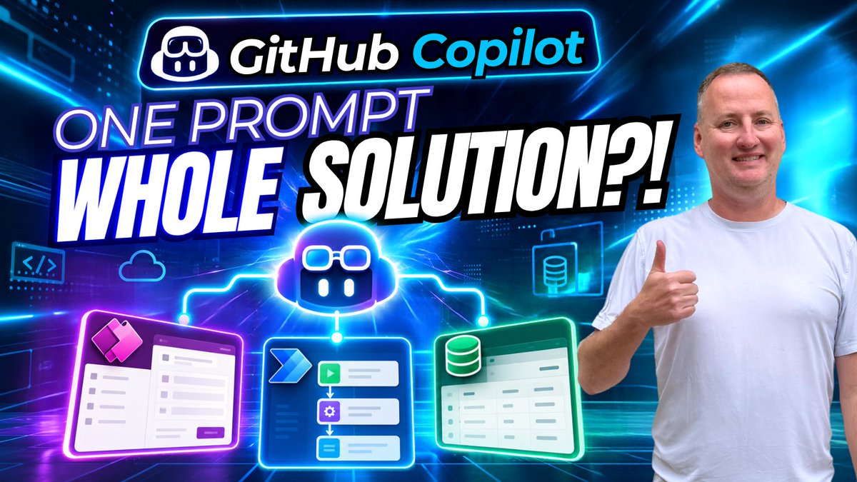PowerApps911's tweet photo. I'm calling it now, this one is going to be a very popular video!

In Shane’s latest video, he uses #GitHubCopilot and ONE PROMPT to build a full solution using:
✅ #PowerApps
✅ #PowerAutomate
✅ #Dataverse

Watch now!
https://t.co/dsz26XCoy4

#PowerPlatform #GitHubCopilot https://t.co/dN5K1667vy