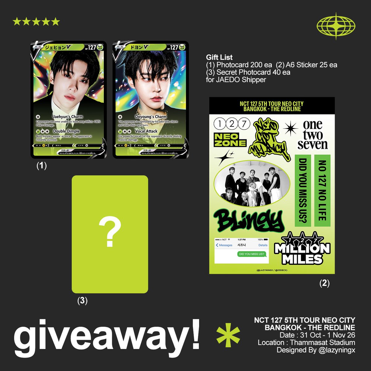lazyningx's tweet photo. (pls kindly rt)

giveaway for
the redline in bkk

🗓️ date : 31 Oct - 1 Nov 26
📍 location : thammasat stadium
🕑 time : tba

#THE_REDLINE_BANGKOK
#NCT127_5TH_NEOCITY_THE_REDLINE
#NCT127_5TH_NEOCITY_BANGKOK_THE_REDLINE https://t.co/SfWseJ1UAa