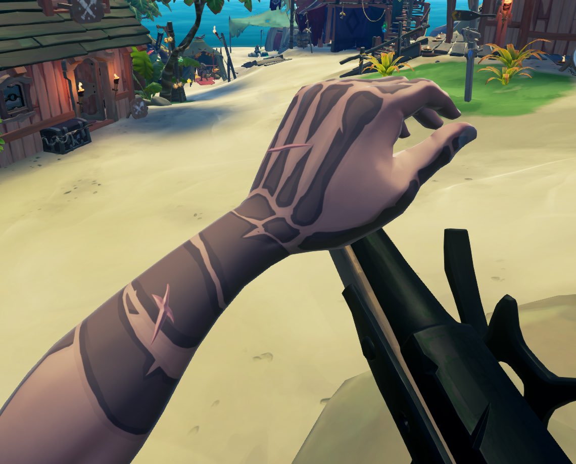llwicket's tweet photo. @S0nicbob here is my Cosmetic whishlist :
1. Bonecrusher Tattoo/ Dual Bonecrusher (Skeleton hands on both hands 
2. Skullface Makeup
3. Mysterious Stranger: Flintlock, Eye of Reach, Blunderbuss

Could I get these for my Birthday in December #seaofthieves #sot #sotshot https://t.co/I155dhvfef