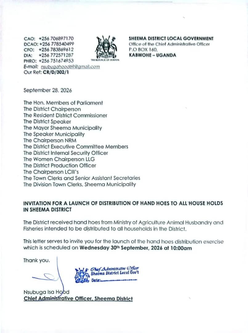 AdrineKats's tweet photo. People of Sheema, this is just the start. I'm inviting you all to the launch of the hoe distribution at Sheema District Headquarters on Wednesday 30th September 2026 at 10:00am. This is just the beginning there is much more coming your way. https://t.co/EGWswZWxUY