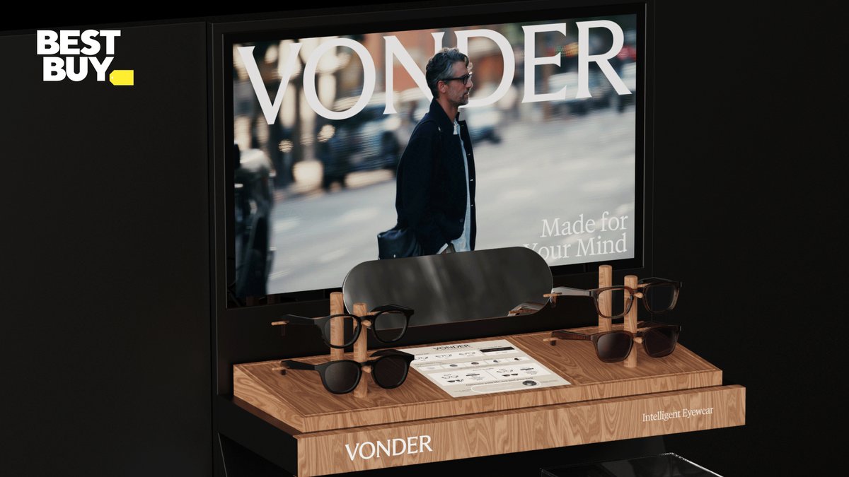 heyVONDER's tweet photo. Day one at Best Buy.

VONDER is live now on https://t.co/SCEklqKx3h — and coming soon to 235 stores nationwide. Try Basel and Oslo on in person, at the counter you see here.

One of only two AI smart glasses brands at America's most trusted national electronics retailer.

From $299 → https://t.co/SCEklqKx3h + https://t.co/J19vbsjOzI

#VONDER #BestBuy #MadeForYourMind