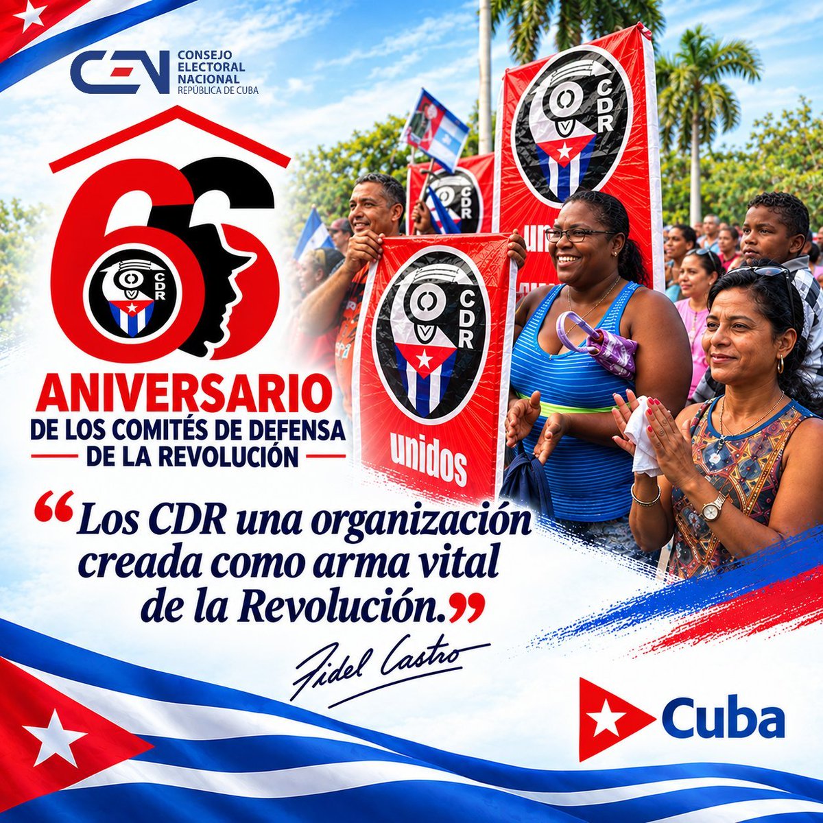 ABausat2026's tweet photo. #DesdeElBarrioJuntoAFidel En este 66 Aniversario de los CDR reafirmamos las palabras de nuestro Comandante en Jefe Fidel Castro Ruz y citó"Hemos cumplido y ustedes seguirán cumplimiendo con la promesa de aquella eterna noche." https://t.co/2Ow3yntVQ1
