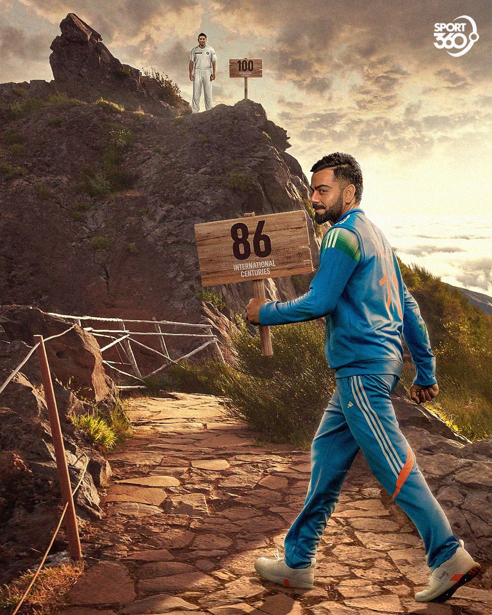 Sport360's tweet photo. 86 down. 14 to immortality. 👑⛰️

Virat Kohli keeps climbing towards Sachin Tendulkar’s iconic mark of 100 international centuries 🇮🇳💯 https://t.co/w6b6Hzwa2v