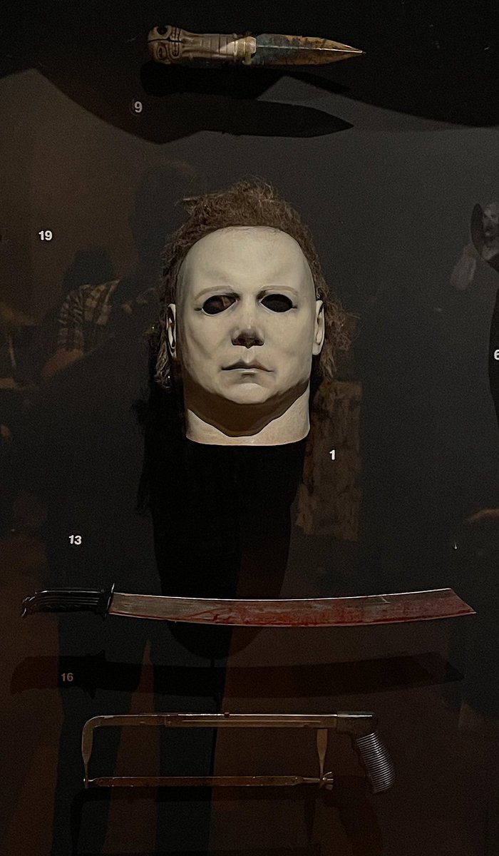 SFXmagazine's tweet photo. @AcademyMuseum @TaraDBennett @Cellarscape SFX attended the press preview of The Horror Show at @academymuseum 🦇

We’re sharing some of our highlights… 💀

1. Jigsaw puppet 
2. Ju-on original one-sheet
3. Myers and Krueger
4. Michael Myers mask and weapons

#Horror #Halloween #Spooky https://t.co/6OgW5v0xKY