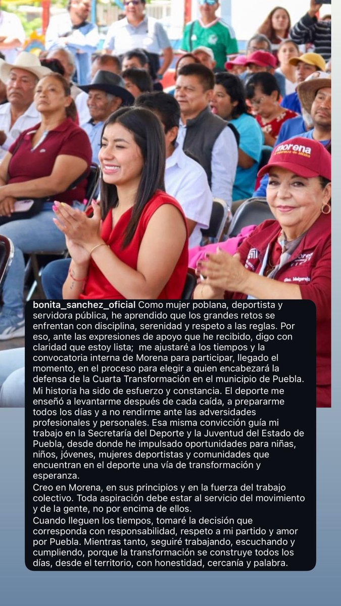 Viriloz's tweet photo. ¡Llegó la hora? 

Gaby Sánchez, “La Bonita”, titular del Deporte en #Puebla se destapa para contender por la candidatura de @MorenaPuebla_ al municipio de #Puebla 

@Ambas_Manos https://t.co/RtAvmFXqqO