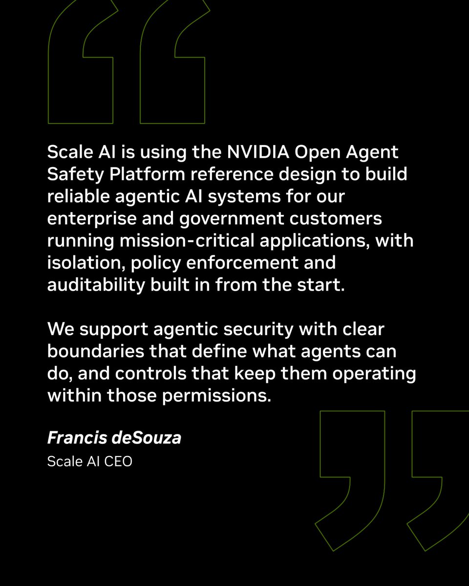 We’ve launched NVIDIA Open Agent Safety Platform to help people control what AI agents can access and do.

Agents can write code, use tools, and work on complex