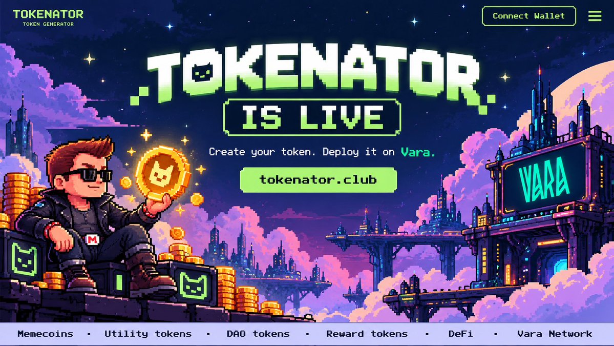 TokenatorHQ's tweet photo. Tokenator is live.

Got a token idea?
Launch it on Vara.

No code. No complicated setup.
Just create, deploy, and go onchain.

Welcome to @TokenatorHQ 

Try it: https://t.co/6h61zE64DO https://t.co/BlfjlbrP5V