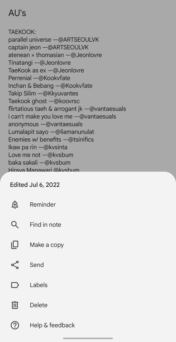keonhosaur's tweet photo. I opened my old phone and omg i still have the list of all the AUs i read during the pandemic era 😭 the nostalgia is hitting me so hard https://t.co/o1GCaZXpOb