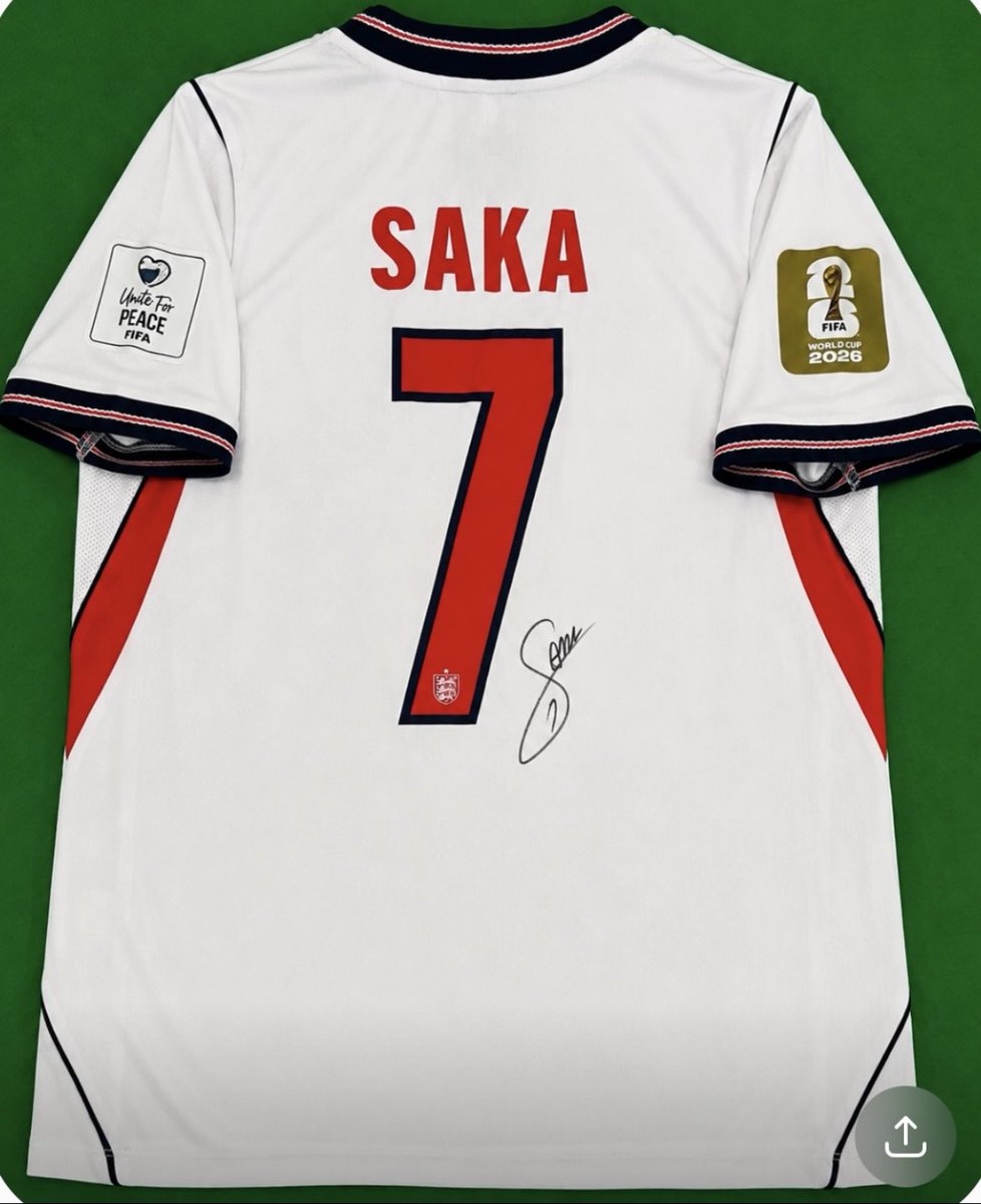 Signed Saka England World Cup 2026 home shirt