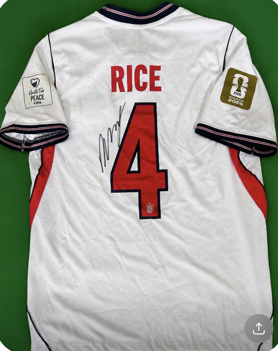 Signed Declan Rice England World Cup 2026 home shirt