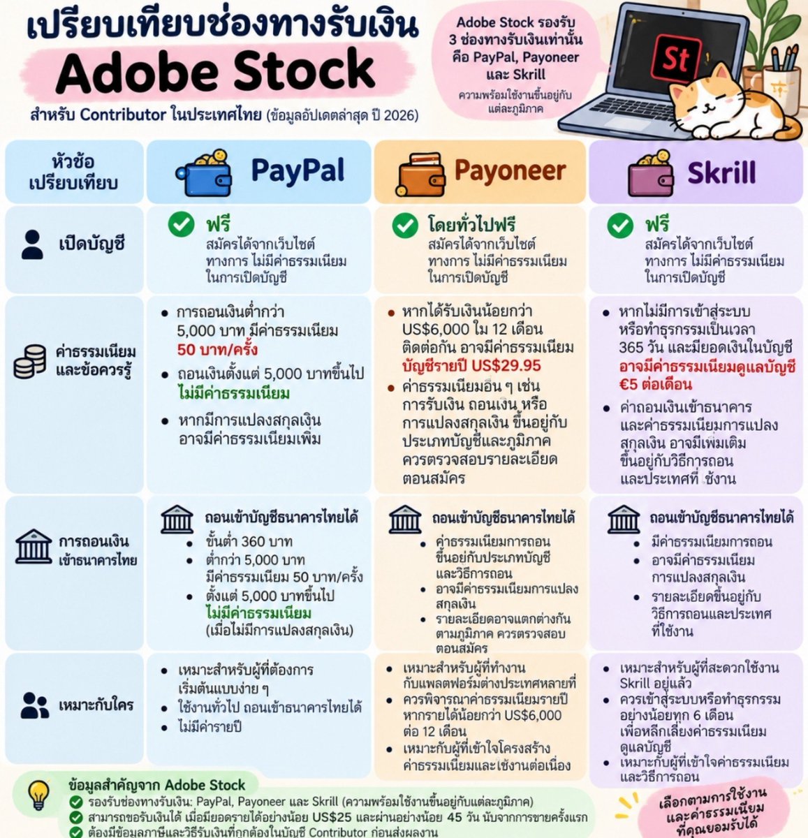 7o2gether4ever's tweet photo. วันนี้เราสมัคร #ขายรูปAdobe  ข่าวอัพเดทคือต้องกรอกวิธีรับเงินและภาษีให้เรียบร้อยเลย

ตอนนี้เราสมัคร+กรอกข้อมูลชื่อที่อยู่แล้ว
เราควรเลือกวิธีรับเงินของเจ้าไหนใน3เจ้านี้ดีคะ เราให้chatgptเปรียบเทียบและอัพเดทข้อมูลได้แบบนี้ค่ะ เพื่อนๆส่วนใหญ่ใช้อันไหนกัน https://t.co/Cft9q614lz