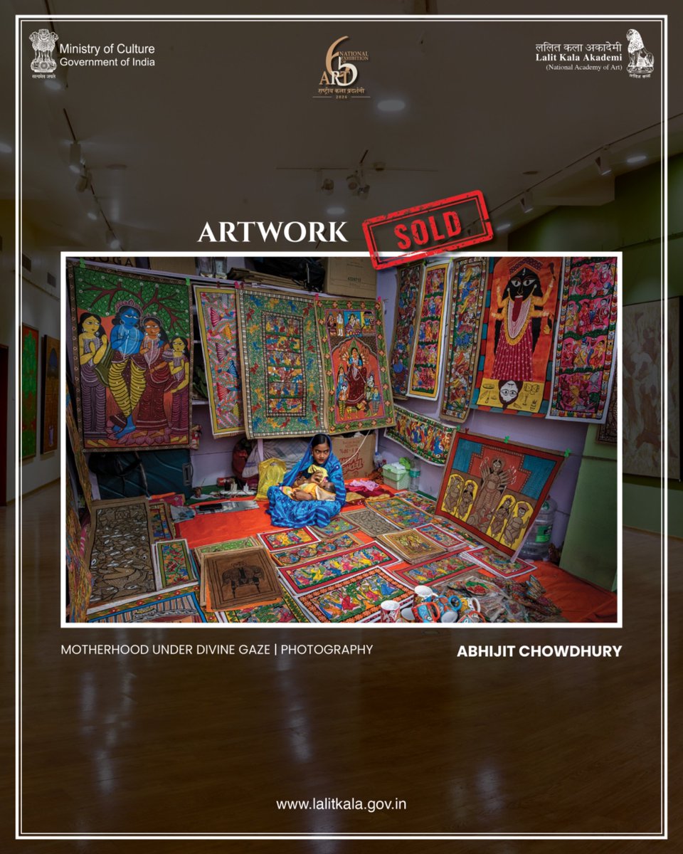 LalitKalaLKA's tweet photo. Another artwork finds a new home, celebrating creativity and the diverse expressions showcased at the 65th National Exhibition of Art 2026.

Motherhood Under Divine Gaze
Photography | Abhijit Chowdhury

#LalitKalaAkademi #65thNEA #NationalExhibitionOfArt #IndianArt #ArtCollection https://t.co/xNqz12VB1j