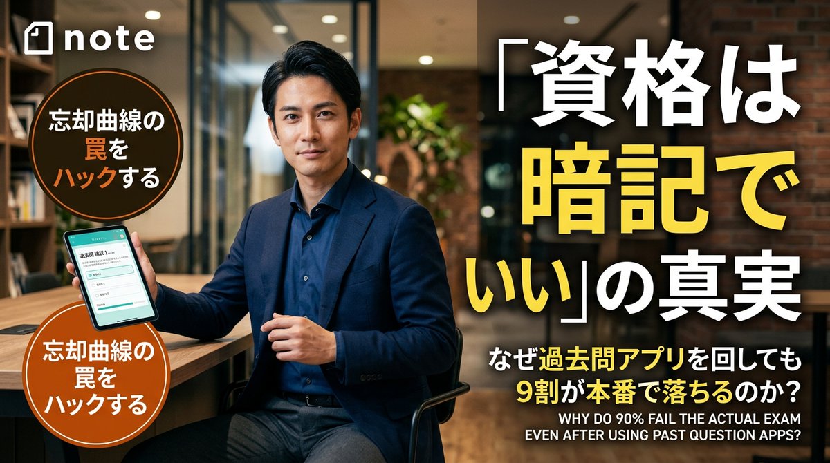 doitokatsuki's tweet photo. 「資格なんて、暗記でいい」は完全に真実。

ただし、市販の過去問アプリを何周しても落ちる人が後を絶たないのは、覚えた知識が3日後には綺麗さっぱり消える「忘却曲線の罠」と「選択肢の位置暗記」にハマっているから。

難関試験を独学突破した現役インフラ屋の思考法をnoteにまとめました↓ https://t.co/3a9ceX3k2f