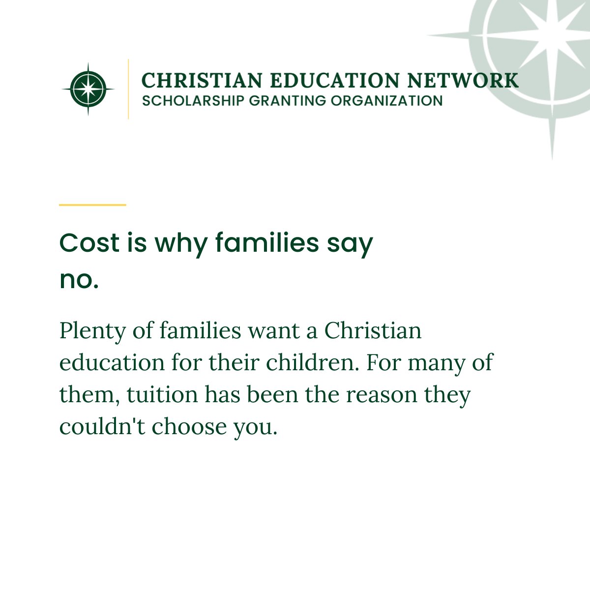 CENSGO's tweet photo. Plenty of families want a Christian education. Tuition is often the reason they couldn't choose your school.

The Education Freedom Tax Credit funds scholarships that make your school affordable, so more families can say yes.

Book a call: https://t.co/0ERijVS1Gf https://t.co/2xNXknbJmh