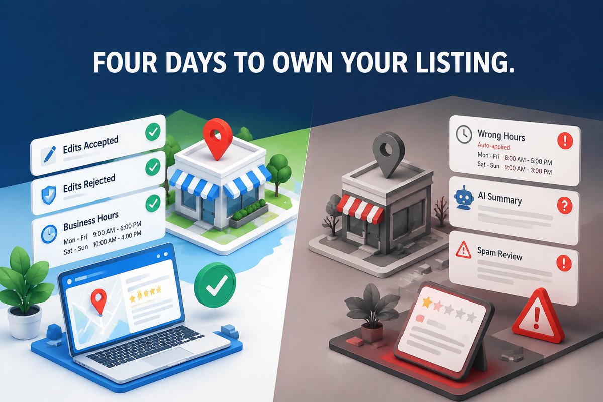 InsiteAdvice's tweet photo. Four days to own your listing.

Miss Google's Suggested edits window and it may auto-publish from your website.

#localseo #stlouis https://t.co/rL09Hknw85