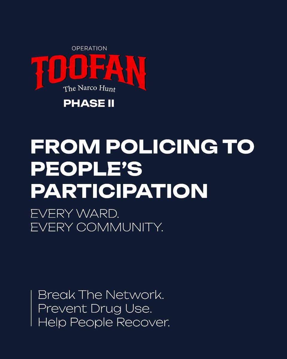 chennithala's tweet photo. Phase II of #OperationToofan brings police enforcement and people’s participation together at the community level.

Ward-level Toofan Committees will bring local governments, citizens and community networks into prevention and early intervention.

Toofan Eyes, Toofan Play and other initiatives will strengthen protection and youth engagement, while treatment and rehabilitation support is being expanded with the IMA and 35 hospitals across Kerala.

Enforcement remains firm. But a lasting response to drugs also requires prevention, participation and recovery.

Break the network. Prevent drug use. Help people recover.