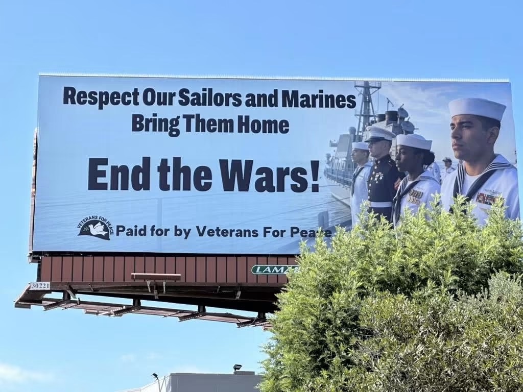 VFPNational's tweet photo. We put up a new billboard outside the Marine Corps base in San Diego! End the war, bring our troops home NOW https://t.co/dMyHmkTDLM