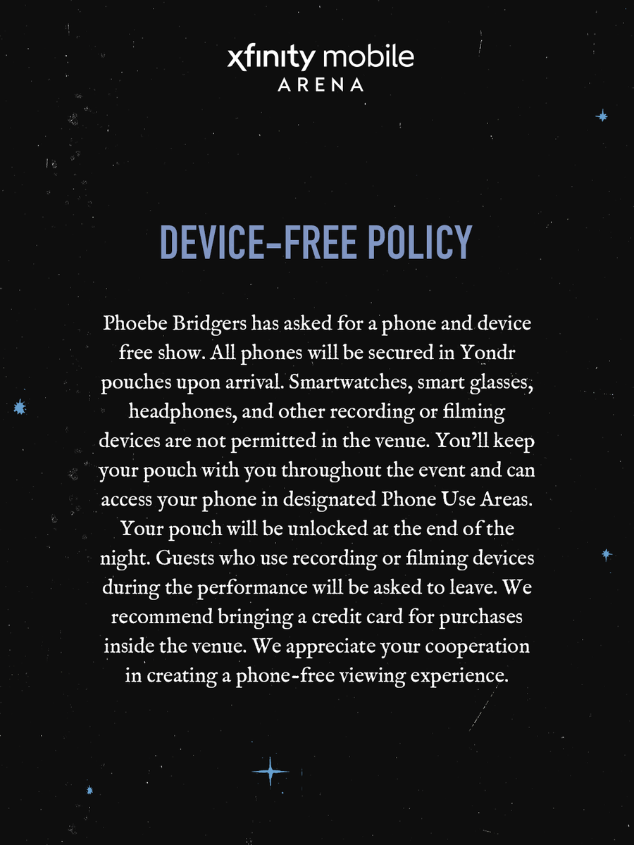 XMobileArena's tweet photo. Tonight's Phoebe Bridgers show is a device-free experience. 📵 https://t.co/okQK14WIi0