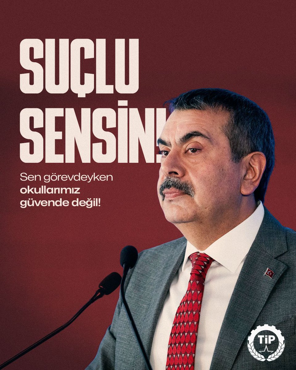 tipgenelmerkez's tweet photo. Her güne okullarda öğretmenlere ve öğrencilere dönük yeni bir silahlı saldırı haberiyle uyanıyoruz. Son olarak bugün Osmaniye'de bir öğretmen, okuldayken uğradığı saldırıda hayatını kaybetti.

Tarikatların bakanı Yusuf Tekin, istifa etmen için daha kaç insanın can vermesi gerekiyor? Nasıl olsa zengin çocukları özel okulda güvenle okuyor diye mi rahatça koltuğunda oturmaya devam ediyorsun? Okullar savaş alanına döndü, derhal istifa et!
