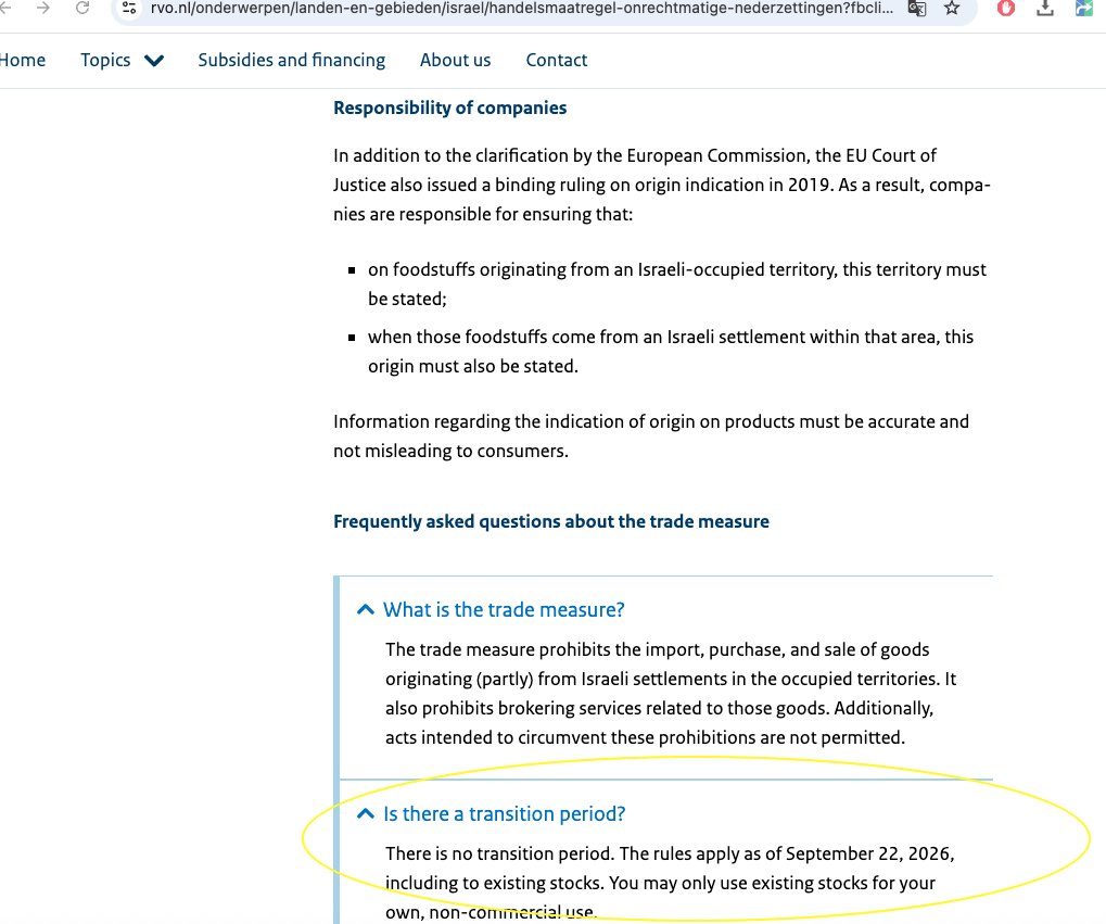 EVKontorovich's tweet photo. The Netherlands is begging the U.S. for a "transition period" before anticipated sanctions on the ICC. But they're not giving a transition period on their draconian sanctions on Jewish goods from Jerusalem. And they're asking for anonymous tips for enforcement. https://t.co/3p28Tc4pws