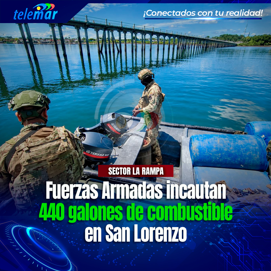 Telemartv23's tweet photo. 🚨#Esmeraldas  |  Fuerzas Armadas del Ecuador decomisaron 440 galones de combustible en San Lorenzo y motores sin identificación durante patrullaje fluvial.
👉🅻🅾🆂 🅳🅴🆃🅰🅻🅻🅴🆂: 🔗 https://t.co/kZL8ejJbhv https://t.co/CwqOForZnx