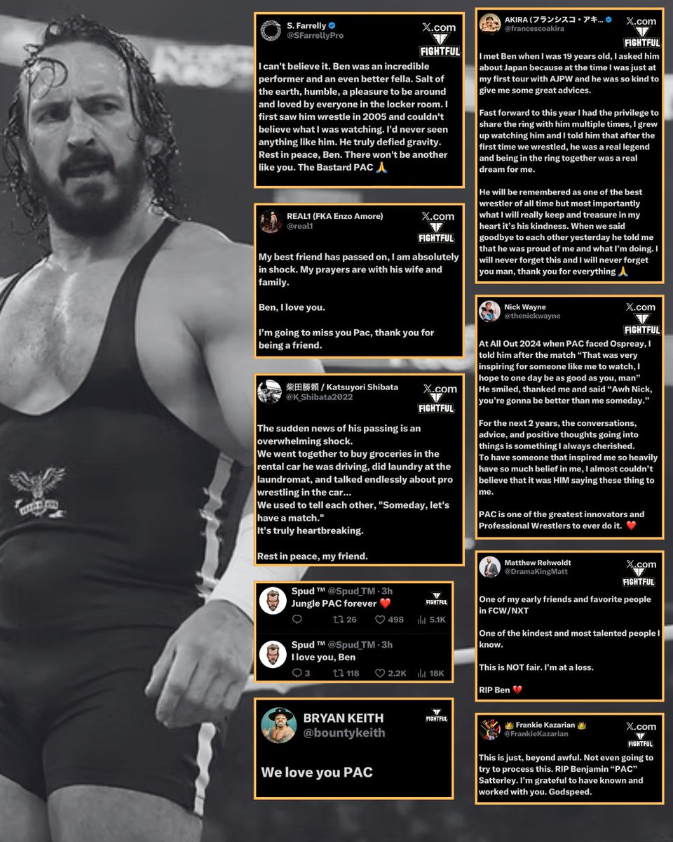 Fightful's tweet photo. Wrestlers paying tribute to PAC.

He was so loved by many.

❤️ https://t.co/A1cLVzw8I1