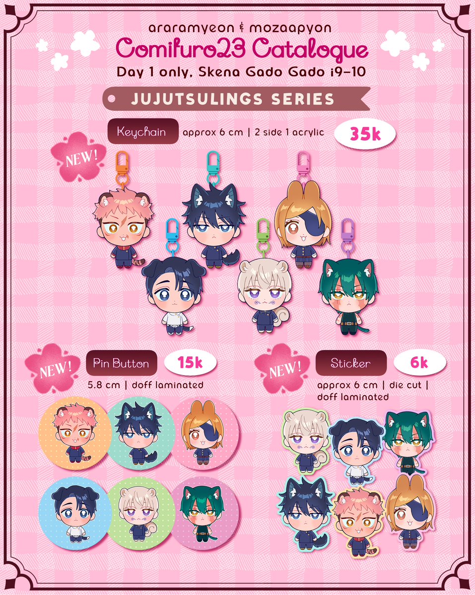 araramyeon's tweet photo. 💗🔄 appreciated
#CF23 PO catalogue is here!

📆 28 Sept - 4 Okt
📍 Skena Gado Gado (i9-10), saturday only
🍎 JJK, CSM, ALNST, Vocaloid, Sakadays
🛒 Artbook, doujin, pin button etc.
🌐 Intl GO DM first
🔗 Form link below ⬇️

#cf23catalogue (1/2) https://t.co/Sv9im8sKKy