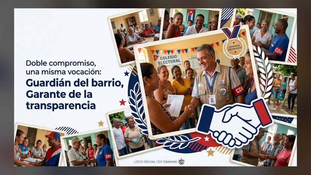 LuisGui06196604's tweet photo. 👏 Honor a quienes con vocación cívica velan por el barrio y por la transparencia electoral. Un reconocimiento especial a los cederistas de #Granma que también se desempeñan como autoridades electorales de base. 👨‍👩‍👧‍👦🗳️
​#OrgulloGranmense #CDRdeCuba #CENGranma https://t.co/GoXZjtdfbs