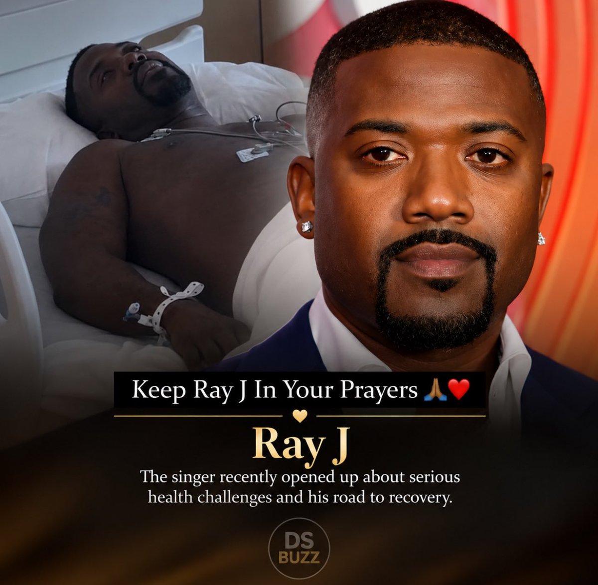OfficalDSBuzz's tweet photo. Ray J recently shared that he’s been dealing with serious health issues involving his heart and overall well-being, describing it as a major wake-up call. ❤️

His story is a reminder that no amount of success, fame, or money is more important than taking care of yourself. https://t.co/Fzr3fbBaD4