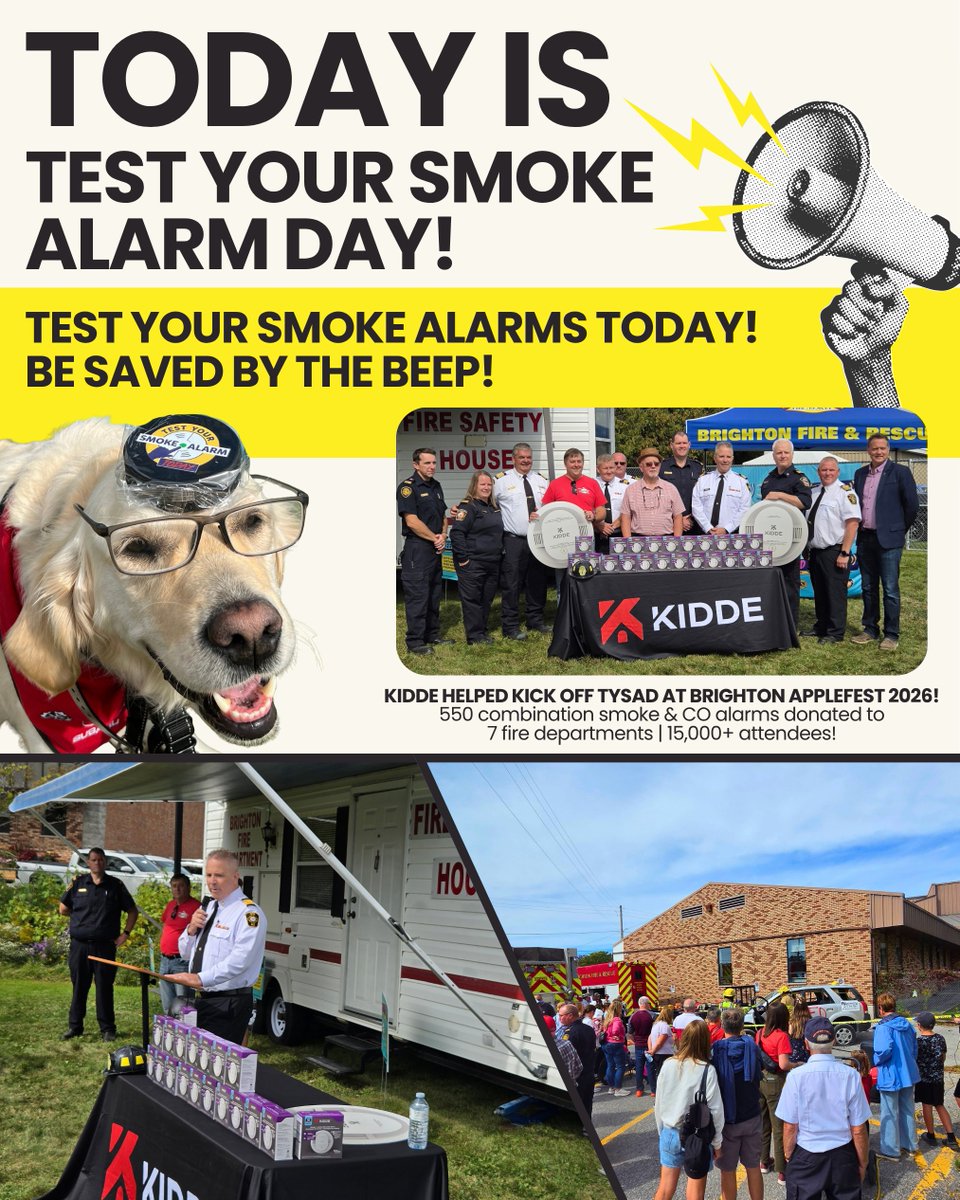 FMPFSC's tweet photo. 🚨 ONTARIO, TODAY IS TEST YOUR SMOKE ALARM DAY! 

We kicked off TYSAD at Applefest on Saturday

👏 550 alarms donated. Seven fire departments. More than 15,000 people in attendance!

 Today, take a few minutes to protect the people who matter most. TEST YOUR ALARMS. SAVE LIVES! https://t.co/kyuLqVfyef