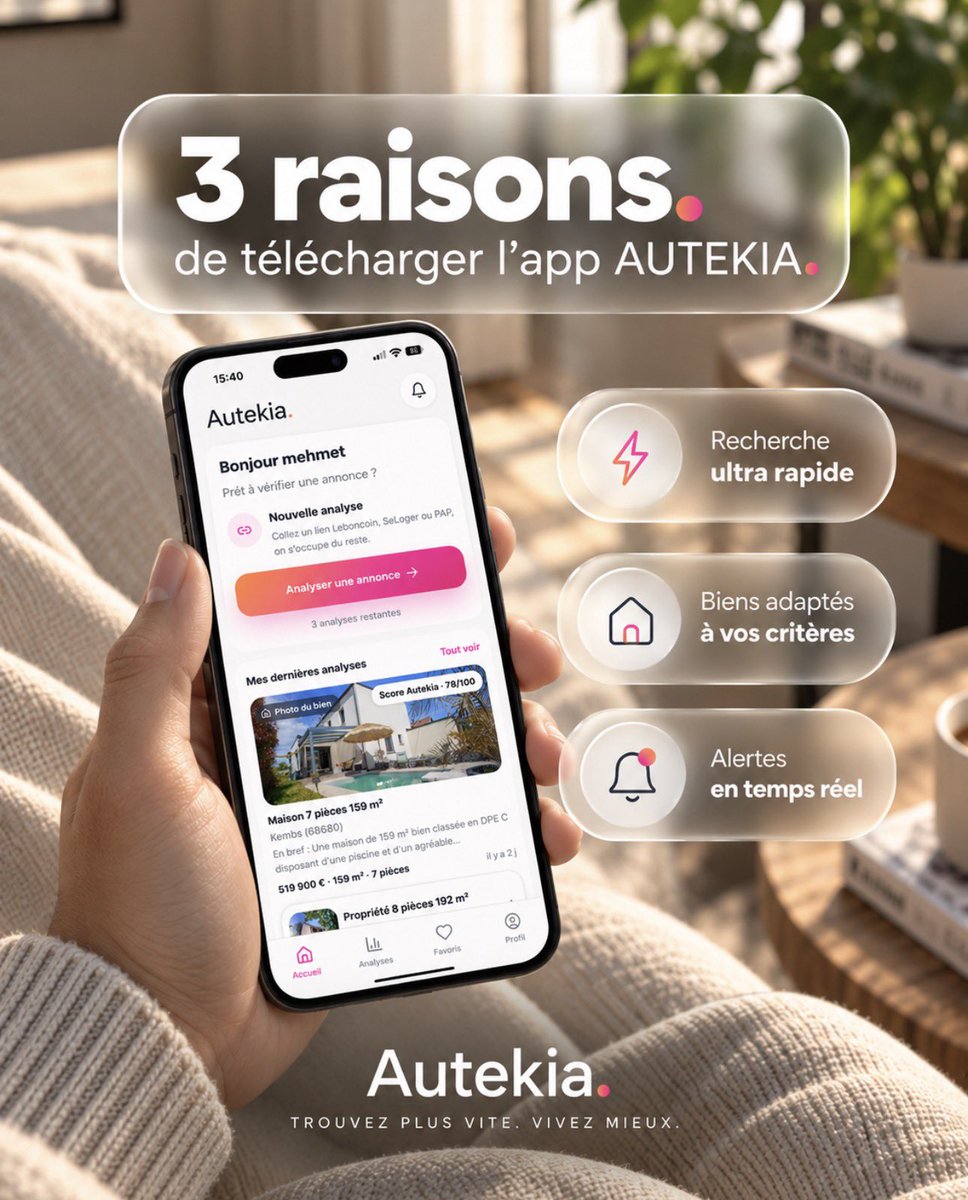 Autekia's tweet photo. 3 raisons de tester AUTEKIA 🏠

⚡ Recherche et analyse plus rapides
🎯 Des résultats adaptés à vos critères
🔔 Des alertes pour rester réactif

Moins de temps à chercher. Plus de temps pour trouver. https://t.co/fnDgy8u6px