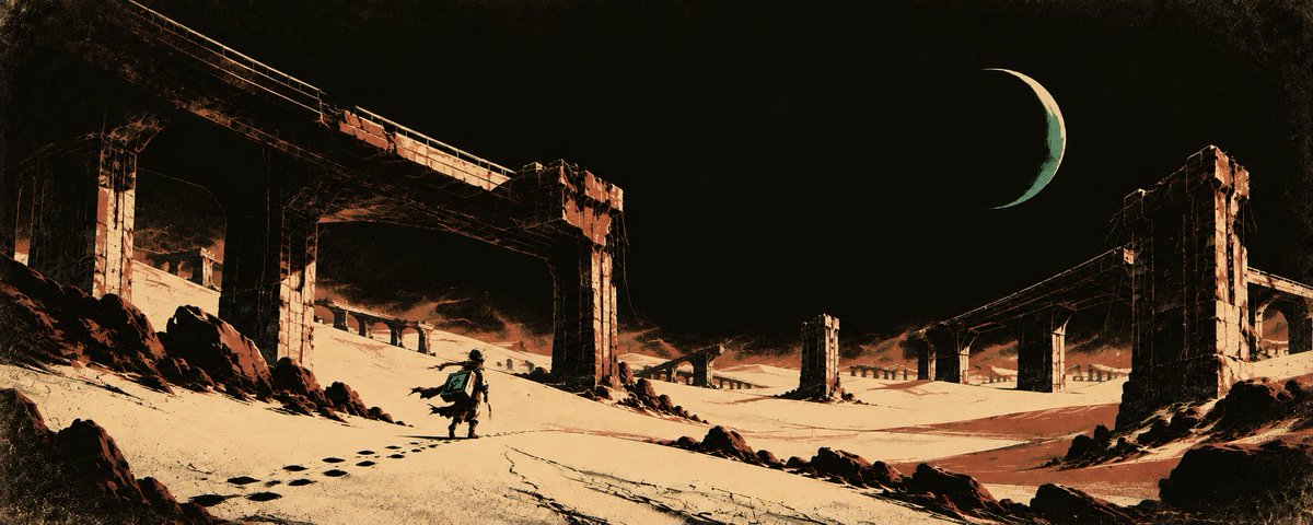 outpostszn's tweet photo. After the war, movement became the rarest thing on the planet. 
Roads vanished under the sand, fuel disappeared, and settlements that were once days apart began to feel like separate worlds. 
The few people who kept crossing that distance came to be known as Walkers. https://t.co/PYExA1mqj8