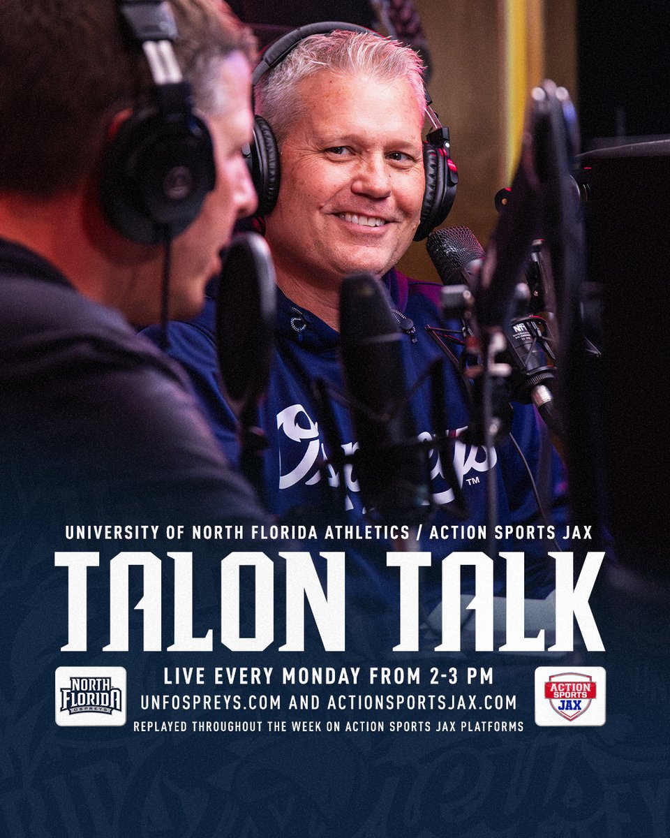 UNFOspreys's tweet photo. Tune into another week of Talon Talk today!

The weekly University of North Florida Athletics / Action Sports Jax show will be LIVE every Monday from 2-3 pm and on replay throughout the week!

Watch: https://t.co/sm5xliYPRr

#SWOOP | @ActionSportsJax https://t.co/KOlPVGVDq1
