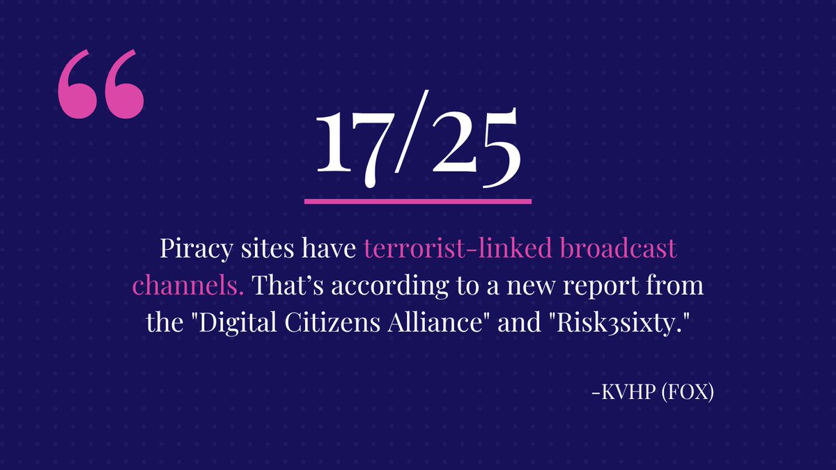 4SaferInternet's tweet photo. KVHP (FOX) highlighted new findings from DCA and risk3sixty: 17 of 25 piracy services tested carried terrorist-linked broadcast channels.

The coverage underscores why illicit streaming can pose risks far beyond pirated movies and sports.

Read the full investigation: https://t.co/HeDqAbijcJ